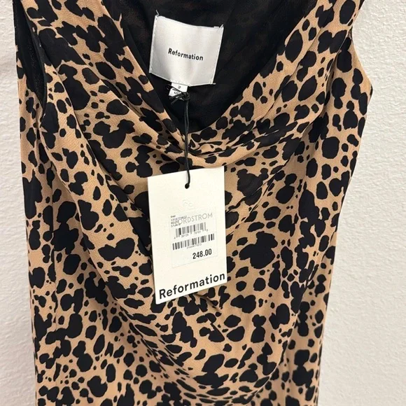Reformation Kristine Women's Asymmetrical Neckline Leopard Print Mini - Picture 5 of 9